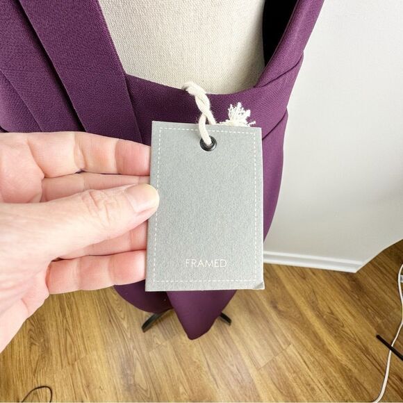 FRAMED Burgundy Deep-V Neck Evening Dress Cut-out Back Front Wrap Slit New Sz L - Picture 8 of 13